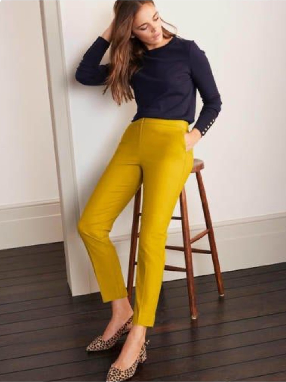 Boden Richmond 7/8 Trousers US 6R Chartreuse Yellow Tailored Ankle Pants Office